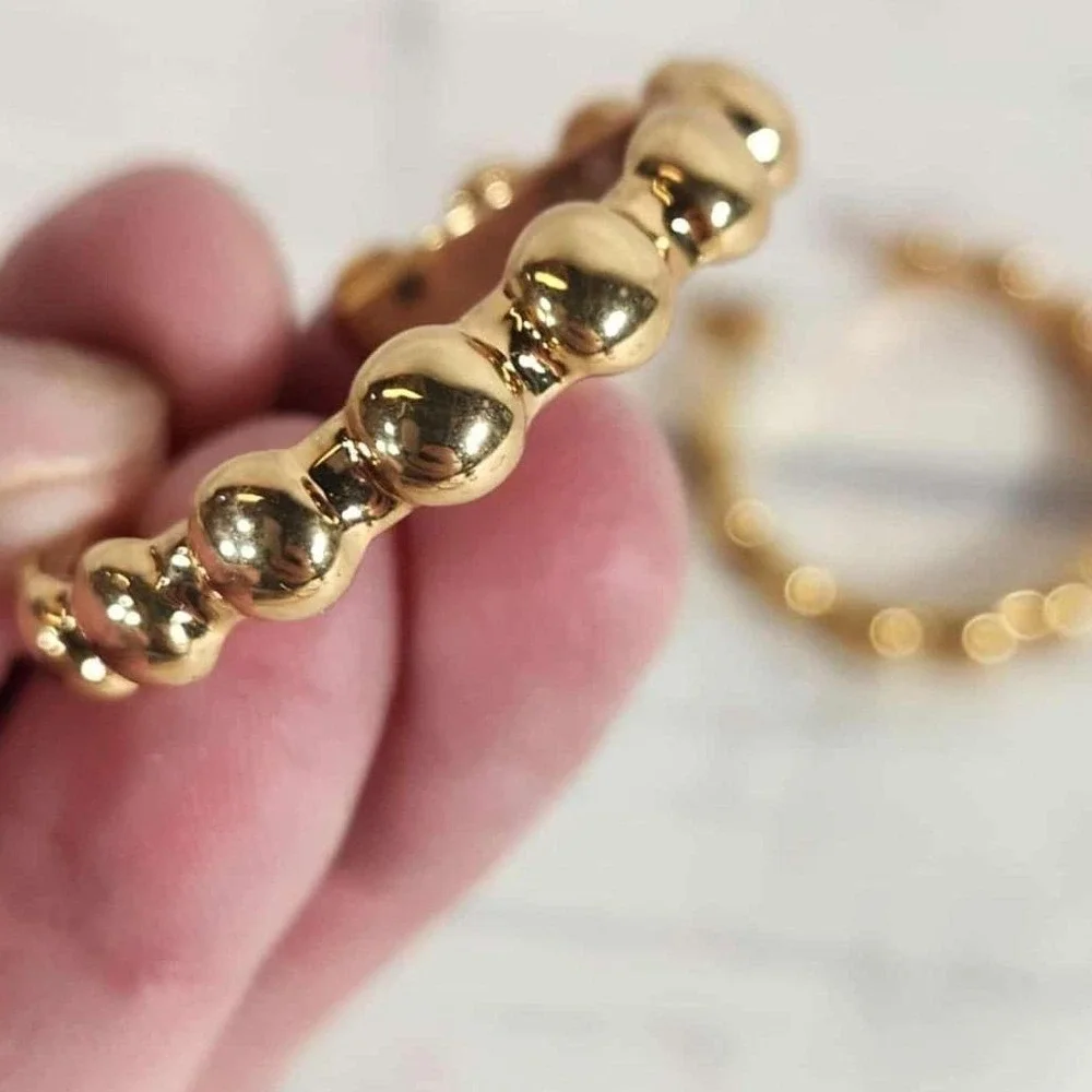 Gold Tone Beaded Hoop‎ Earrings Small Classic Jewelry - Pieced